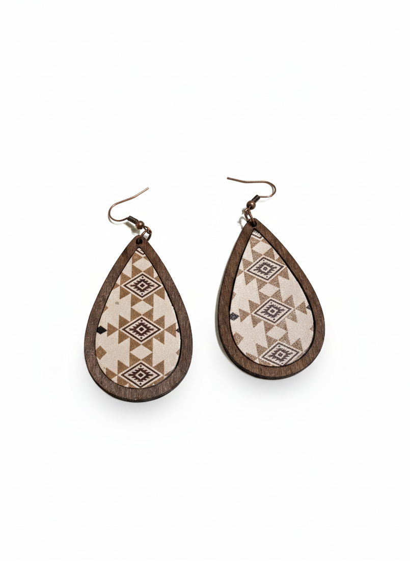 Wooden Tear Drop Earrings & Jumbo Hair Claw Clip Set