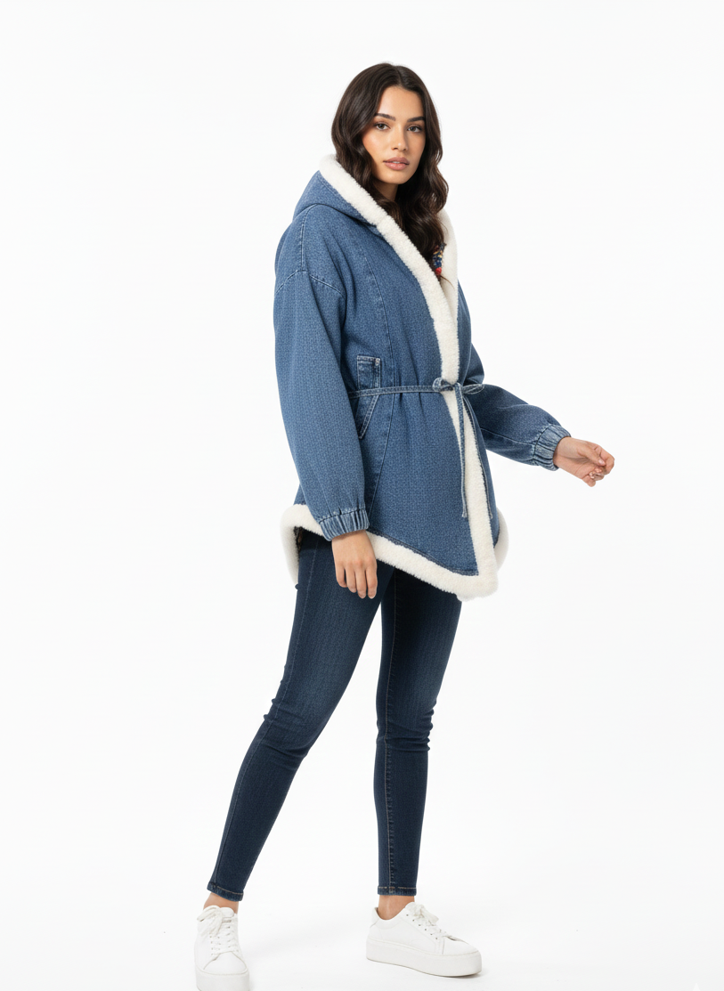 Floral-Lined Denim Parka