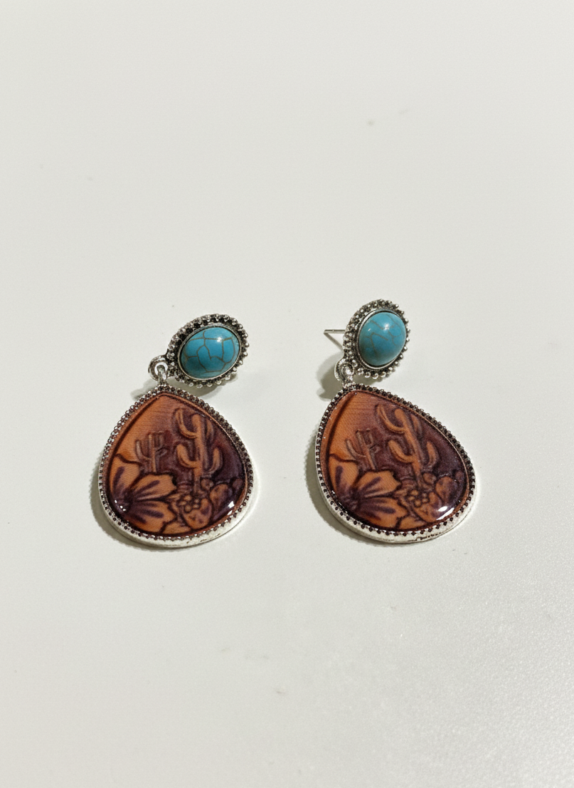 Southwestern Turquoise & Cactus Teardrop Earrings