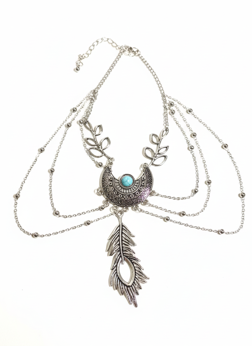Bohemian Moon and Feather Head Chain