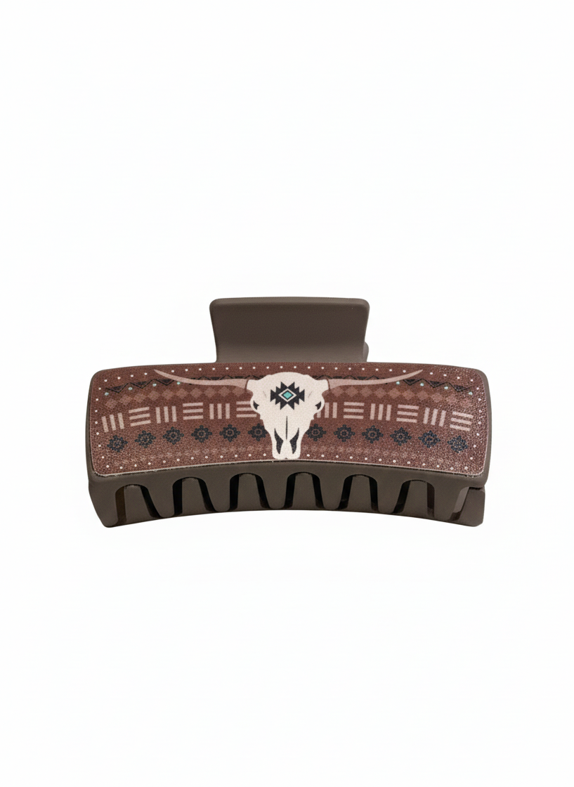 Boho Cow Skull Earrings & Hair Claw Clip Set