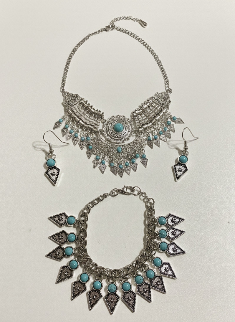 "Southwestern Serenity" Turquoise & Silver Statement Jewelry Set