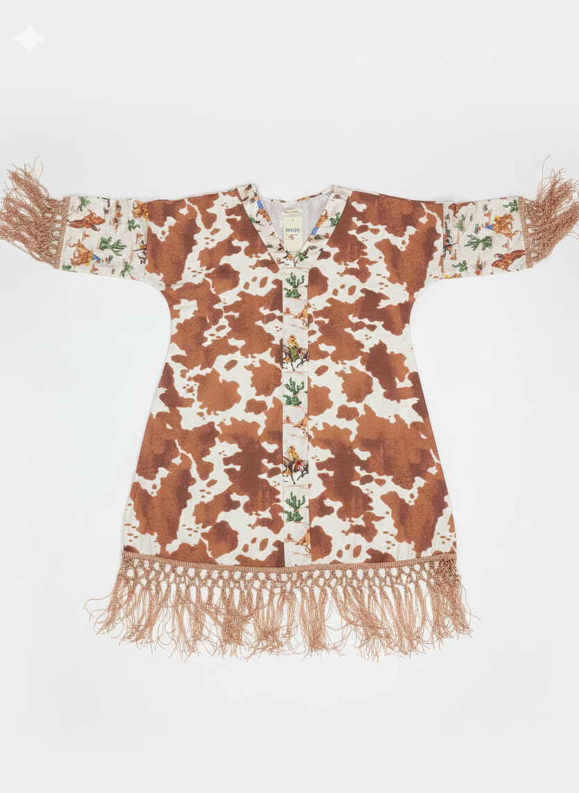 The Fringed Cow-Print Tunic
