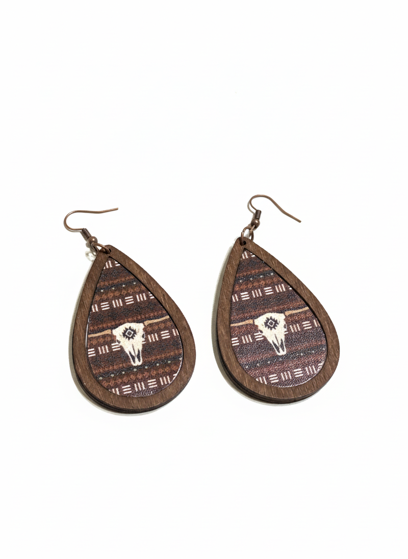 Boho Cow Skull Earrings & Hair Claw Clip Set