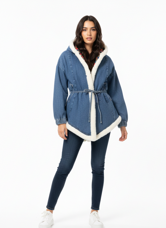 Floral-Lined Denim Parka