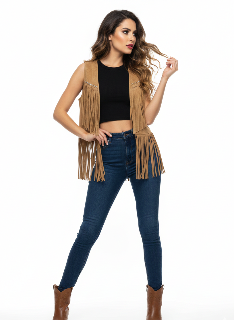 The Sierra Sands Double-Tiered Fringe Suede Vest