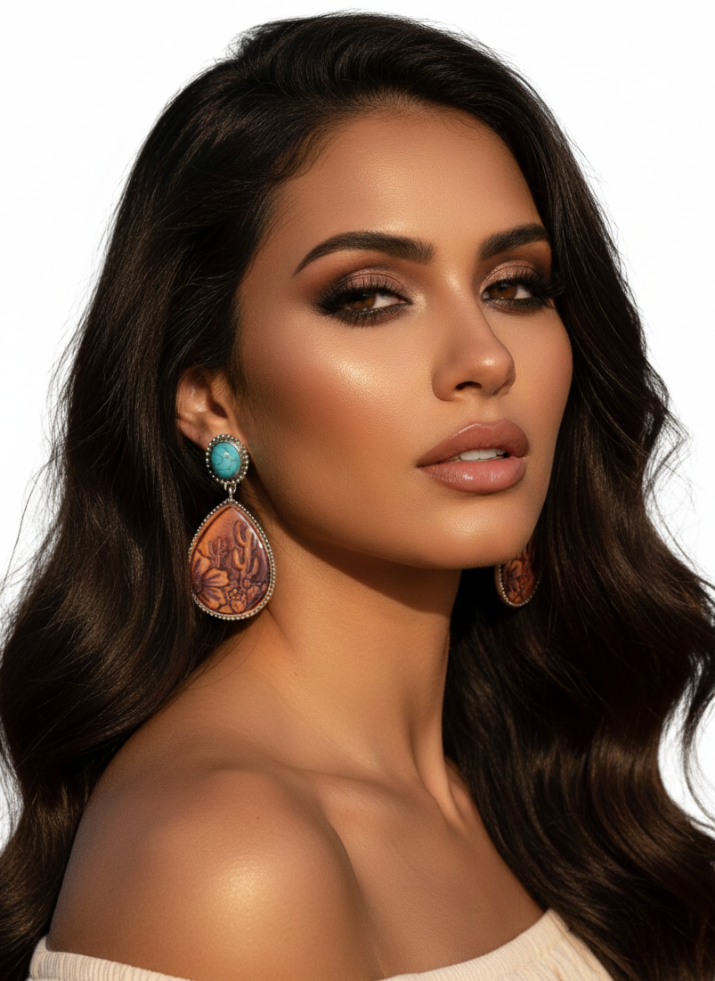 Southwestern Turquoise & Cactus Teardrop Earrings