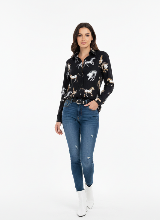 Monochrome Horse Print Blouse