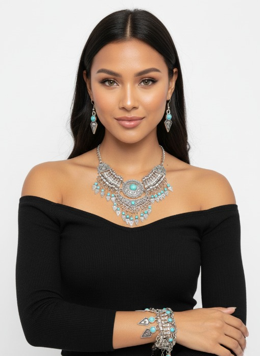 "Southwestern Serenity" Turquoise & Silver Statement Jewelry Set