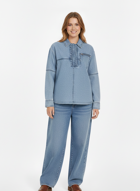 Chic Denim Overshirt Jacket: Modern Relaxed Fit