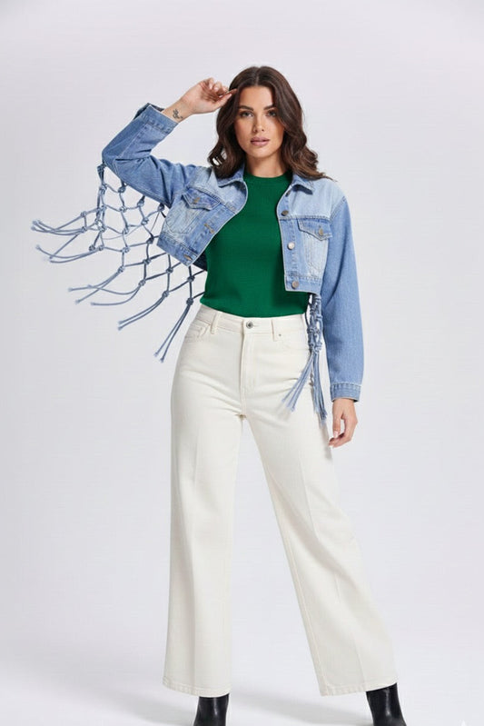 Knotty Denim Fringe Jacket