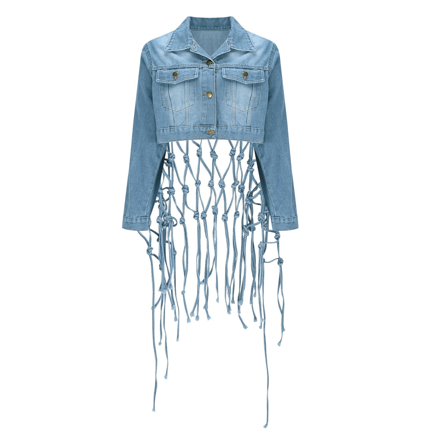 Knotty Denim Fringe Jacket